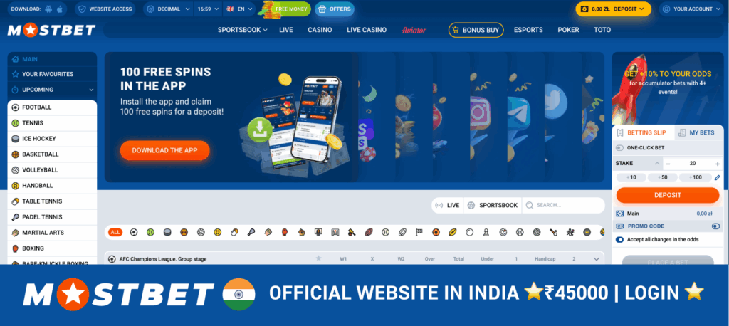 Mostbet official website top games display
